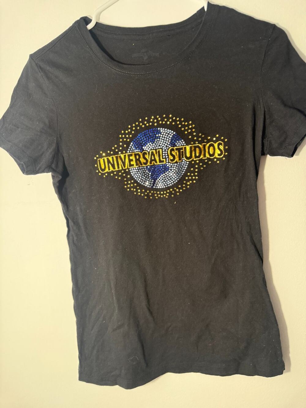 Universal Studios Women’s Rhinestone T-Shirt Top Short Sleeve Black Size Medium